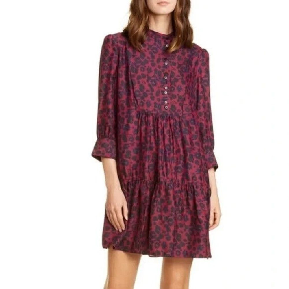 ba&sh Burgundy Floral Mini Dress